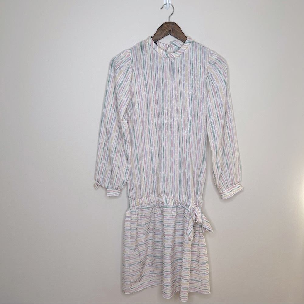Joseph Ribkoff Airy High Neck Dropped Waist Retro Dress Pastel Large